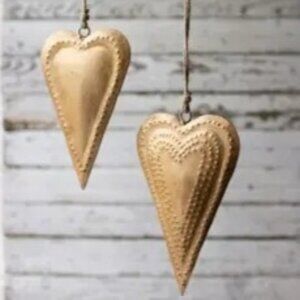 Antique Style Gold Metal Heart Wall Decor Hanging Ornament Pair